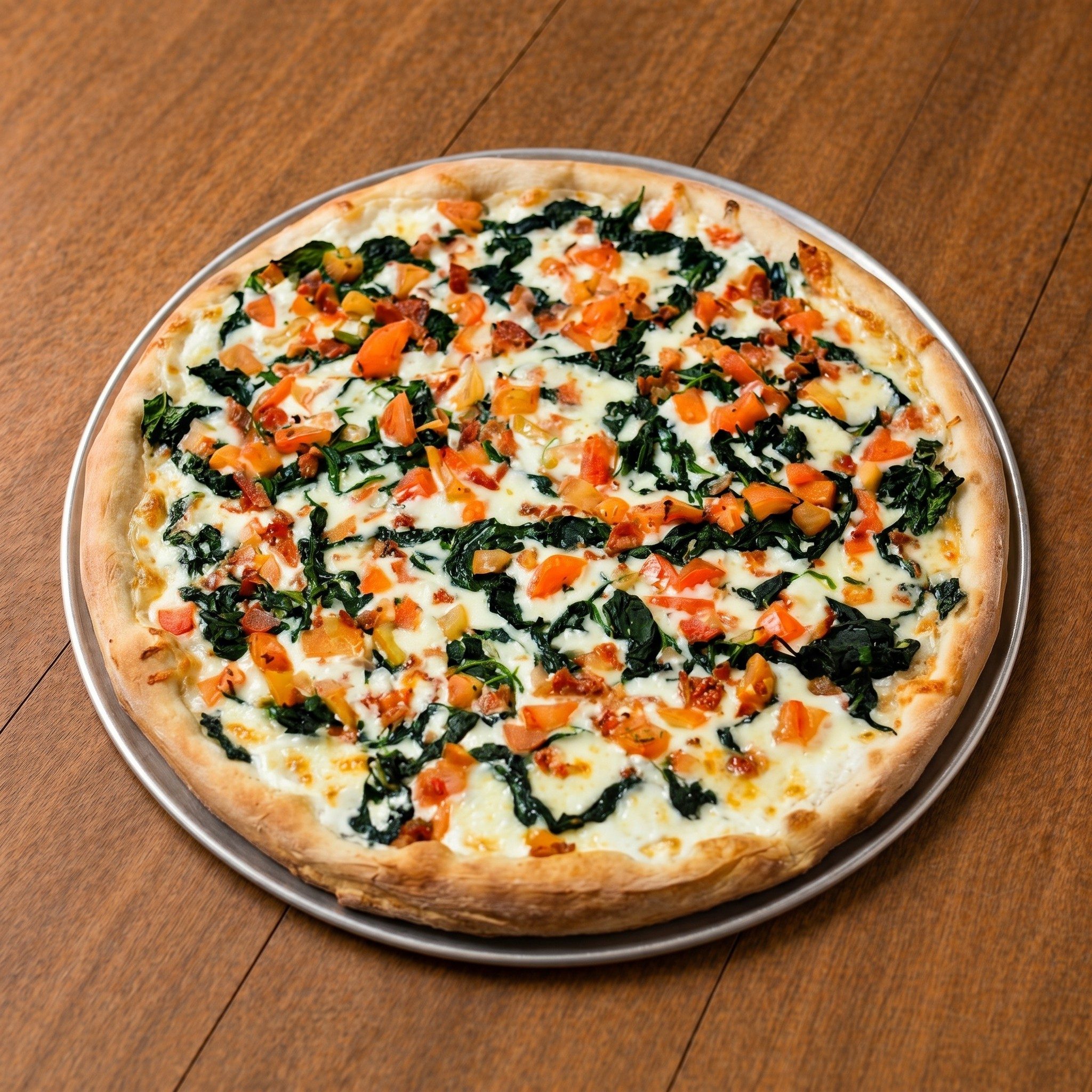 Spinach & Bacon Deluxe Pizza.