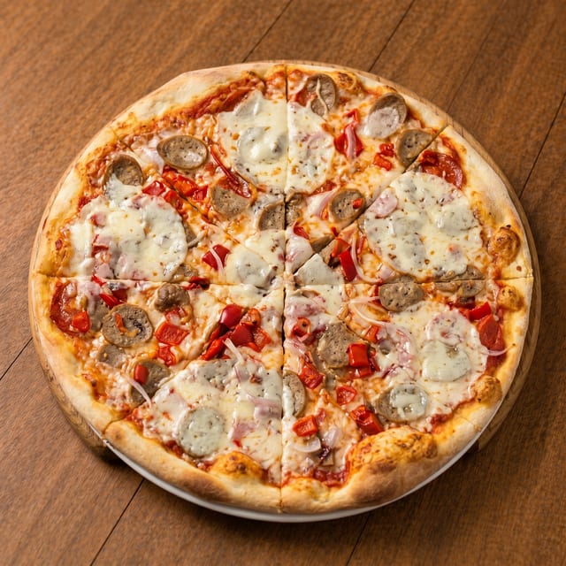 Sausage & Roasted Peppers Deluxe Pizza.